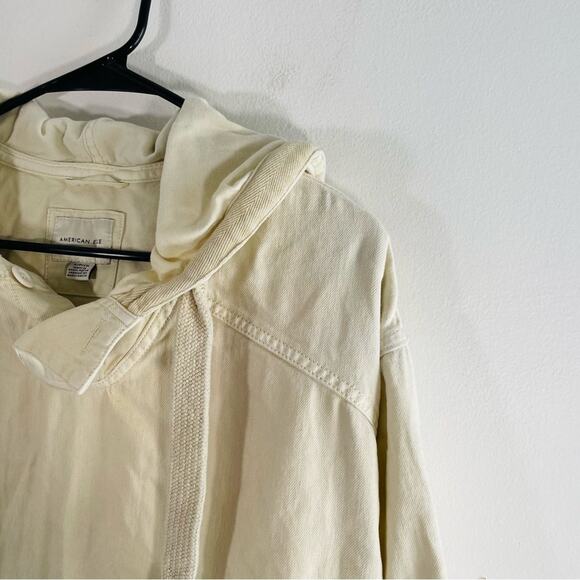 American Eagle Utility Hoodie Cream Tan Military Oversized Canvas Small - Picture 5 of 11